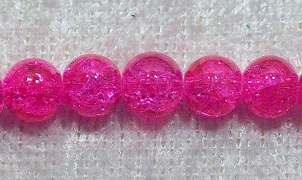Krackelerad glaspärla, 6 mm, Chockrosa - Klicka på bilden för att stänga