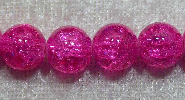Krackelerad glaspärla, 6 mm, Mörk ceriserosa - Klicka på bilden för att stänga
