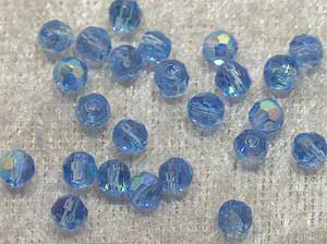 Facetterad rund kristallpärla, Ljusblå AB, 4 mm - Klicka på bilden för att stänga