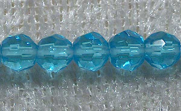 Facetterad rund kristallpärla, Ljus turkos, 4 mm - Klicka på bilden för att stänga