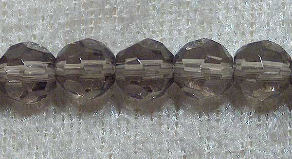 Facetterad rund kristallpärla, Smoke, 6 mm - Klicka på bilden för att stänga