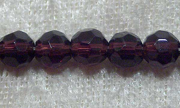 Facetterad rund kristallpärla, Plommon, 6 mm - Klicka på bilden för att stänga