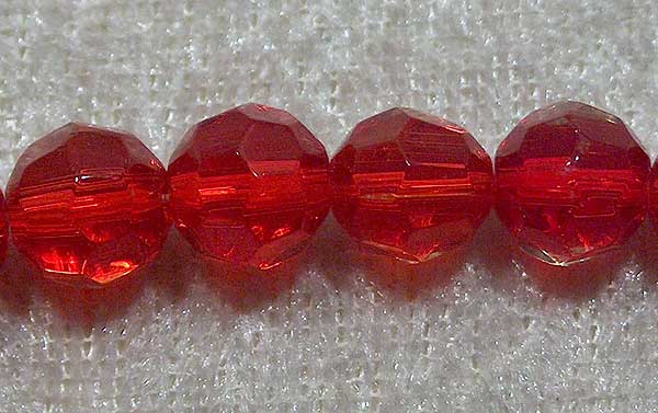Facetterad rund kristallpärla, Röd, 8 mm - Klicka på bilden för att stänga