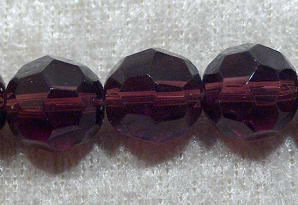 Facetterad rund kristallpärla, Plommon, 12 mm - Klicka på bilden för att stänga