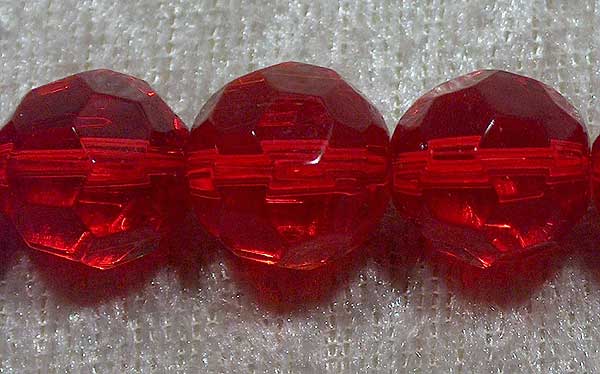 Facetterad rund kristallpärla, Röd, 12 mm - Klicka på bilden för att stänga