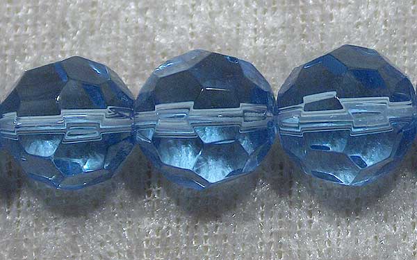 Facetterad rund kristallpärla, Ljusblå, 12 mm - Klicka på bilden för att stänga