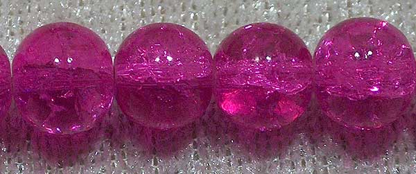 Krackelerad glaspärla, 8 mm, mörk ceriserosa - Klicka på bilden för att stänga