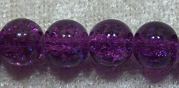 Krackelerad glaspärla, 8 mm, lila - Klicka på bilden för att stänga