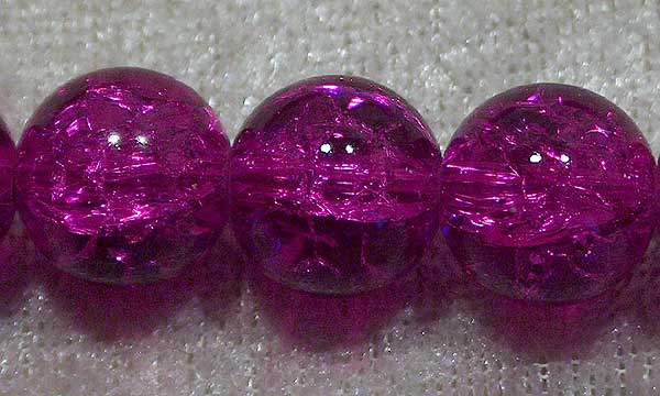 Krackelerad glaspärla, 12 mm, Mörk fuchsia - Klicka på bilden för att stänga