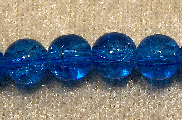 Krackelerad glaspärla, 8 mm, Klarblå - Klicka på bilden för att stänga