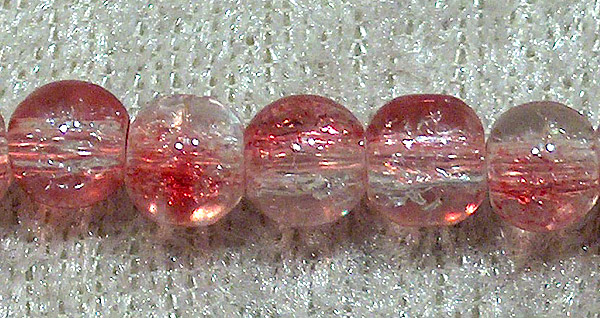 Krackelerad glaspärla, 6 mm, Rosenröd/Transparent - Klicka på bilden för att stänga