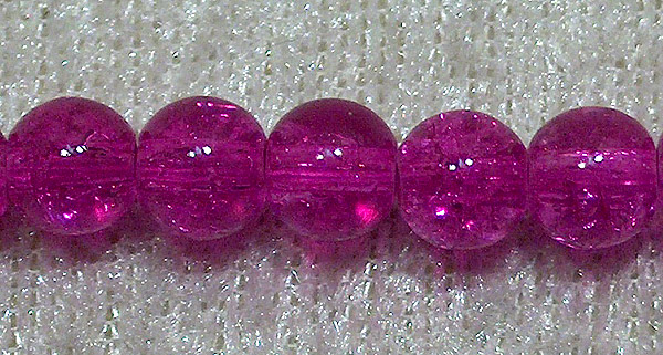 Krackelerad glaspärla, 6 mm, Mörk fuchsia - Klicka på bilden för att stänga