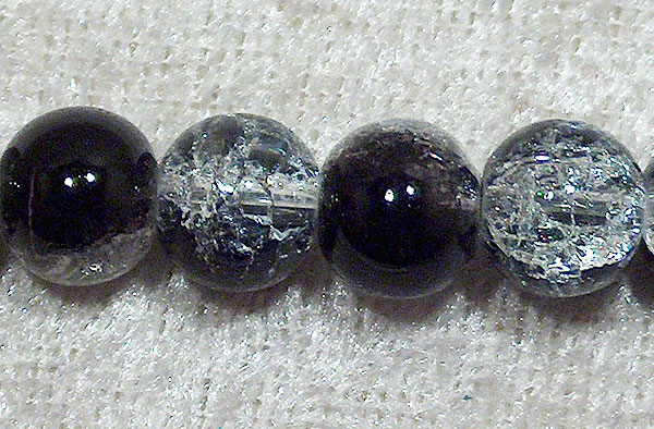 Krackelerad glaspärla, 8 mm, svart/transparent - Klicka på bilden för att stänga